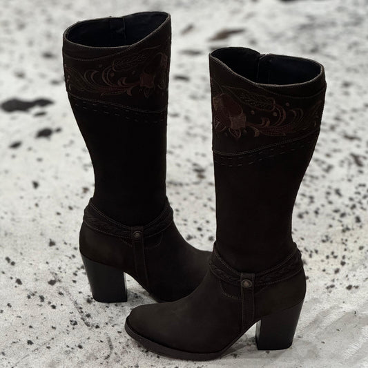 BOTAS VAQUERAS SUBLIME CHOCÓLATE NOBUCK TUBO ALTO