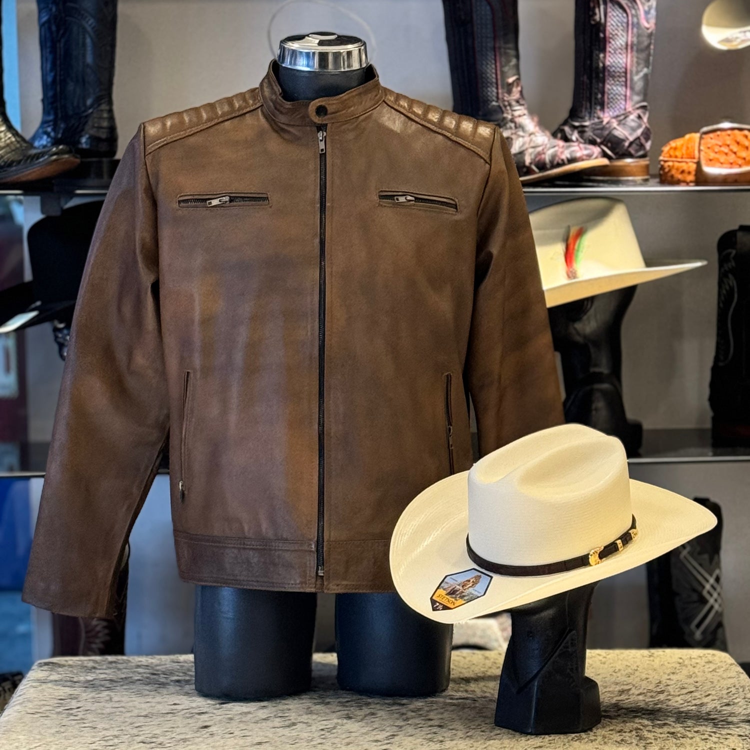 PROMOCIÓN CHAMARRA PIEL DE RES + STETSON EVILLA DE ORO CALIDAD 1000x