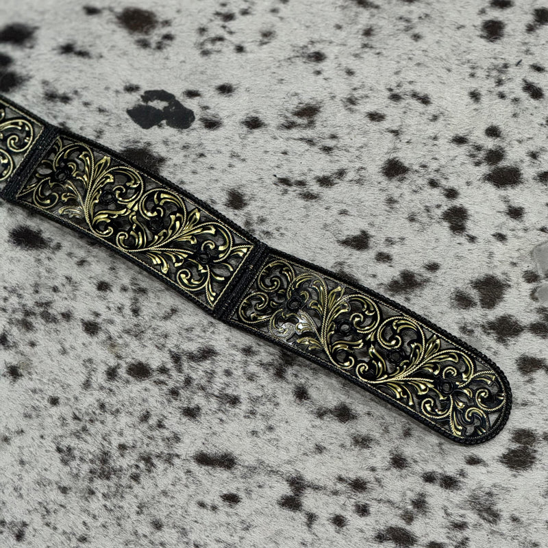 FAJO ALPACA BAÑO DE ORO 14K GALLOS ACABADO PAVONADO