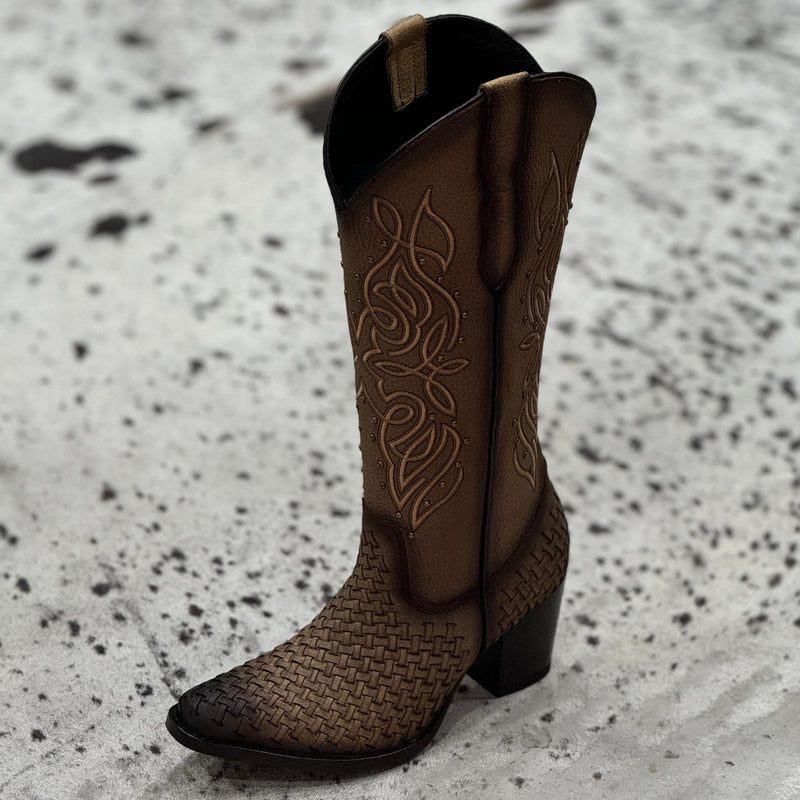 BOTAS VAQUERAS AYTANA BEIGE PETATILLO TUBO ALTO