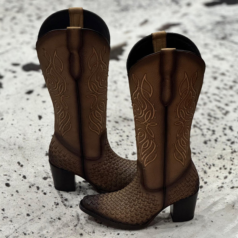 BOTAS VAQUERAS AYTANA BEIGE PETATILLO TUBO ALTO