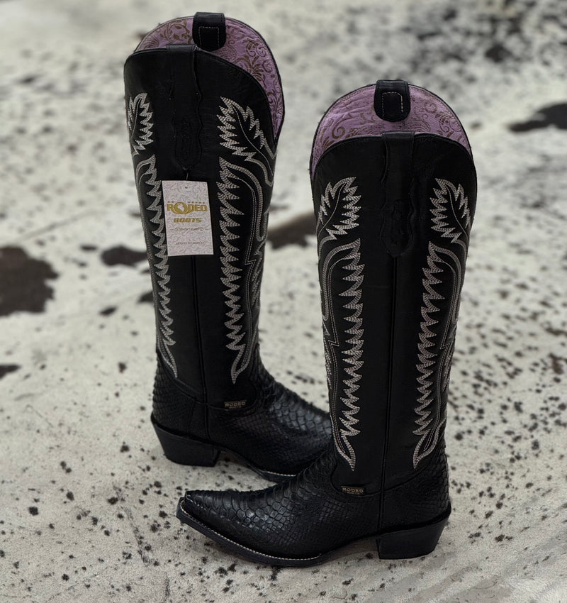 BOTAS VAQUERAS PYTHON BRILLOSO BLACK TUBO ALTO