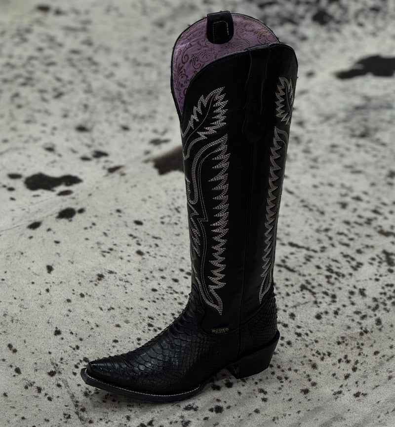 BOTAS VAQUERAS PYTHON BRILLOSO BLACK TUBO ALTO