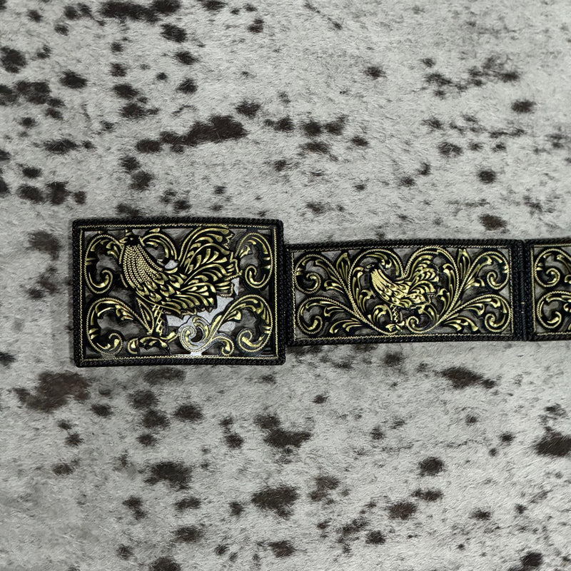 FAJO ALPACA BAÑO DE ORO 14K GALLOS ACABADO PAVONADO